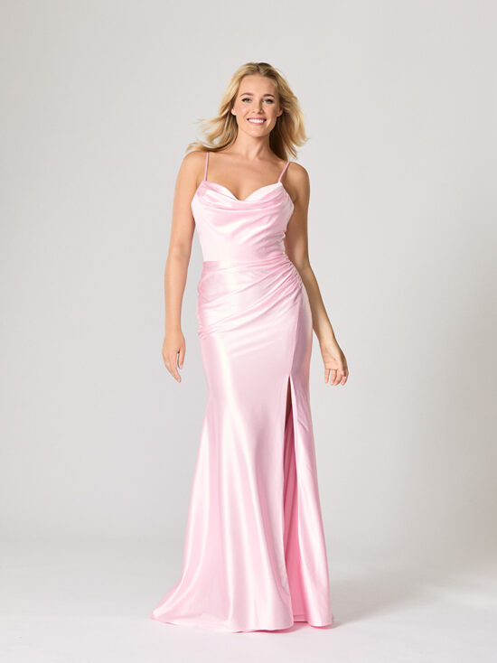 pink satin debs dress